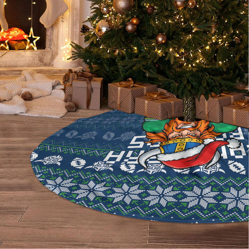 Canberra Raiders Christmas Tree Skirt Australian Rugby Fans - Pixelated Ugly Xmas Pattern Mascot Santa