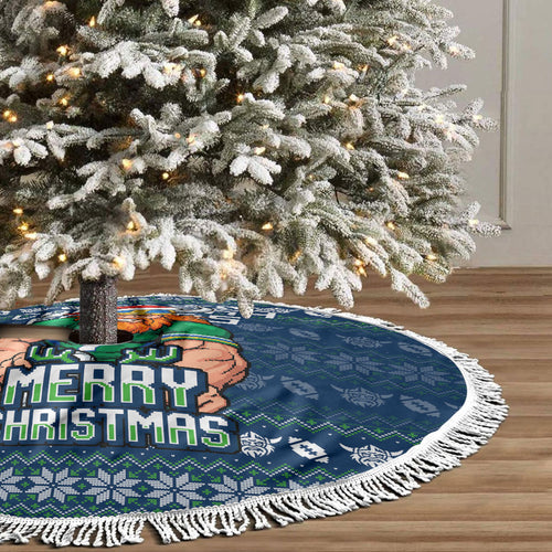 Canberra Raiders Christmas Tree Skirt Australian Rugby Fans - Pixelated Ugly Xmas Pattern Mascot Santa