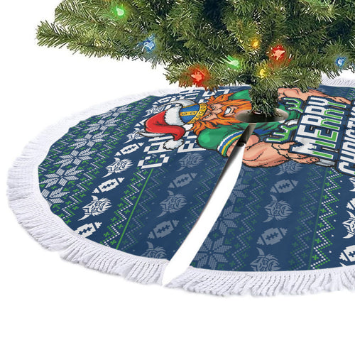 Canberra Raiders Christmas Tree Skirt Australian Rugby Fans - Pixelated Ugly Xmas Pattern Mascot Santa