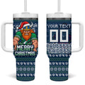Personalized Canberra Raiders Christmas Tumbler With Handle Australian Rugby Fans - Pixelated Ugly Xmas Pattern Mascot Santa