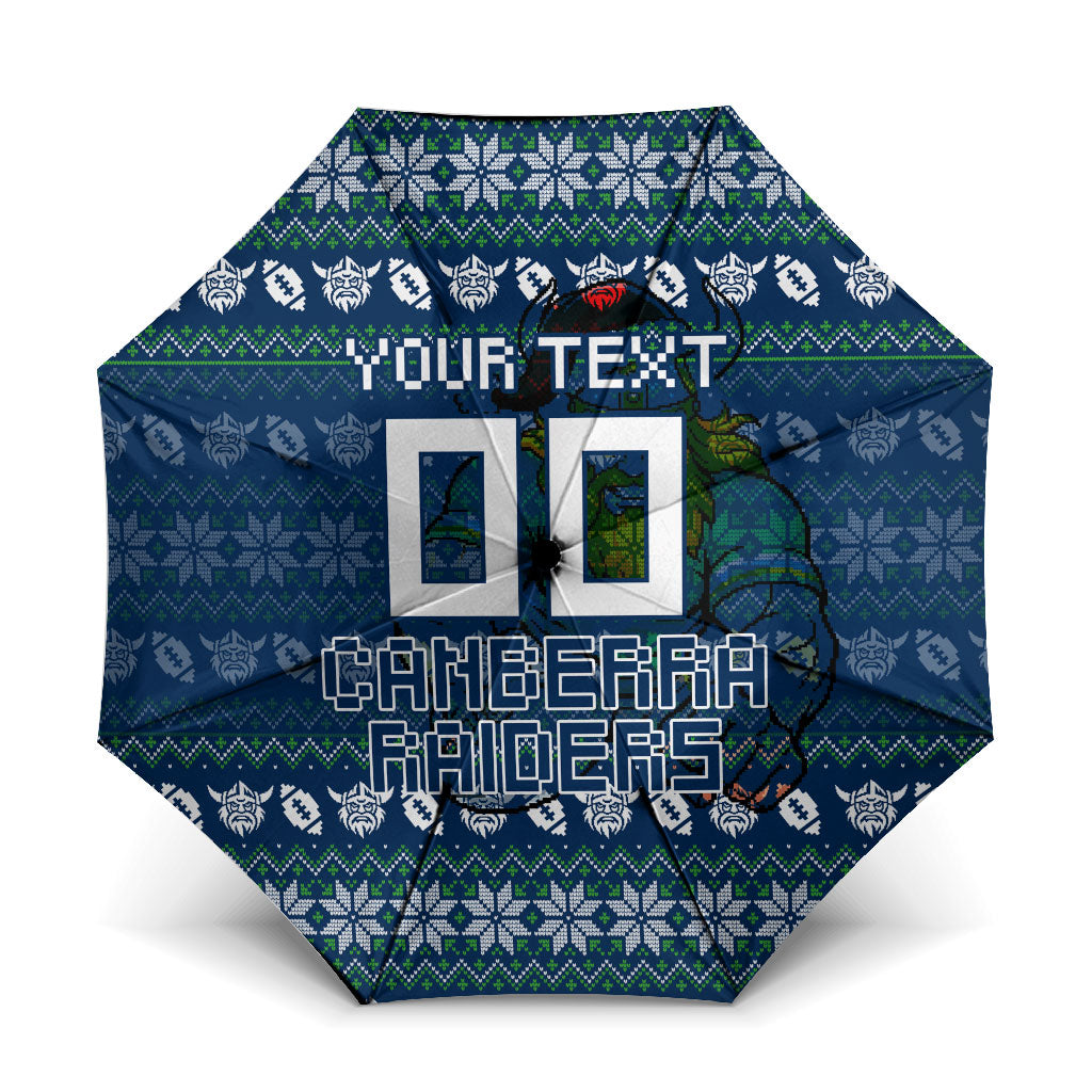 Personalized Canberra Raiders Christmas Umbrella Australian Rugby Fans - Pixelated Ugly Xmas Pattern Mascot Santa
