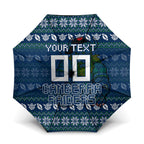 Personalized Canberra Raiders Christmas Umbrella Australian Rugby Fans - Pixelated Ugly Xmas Pattern Mascot Santa