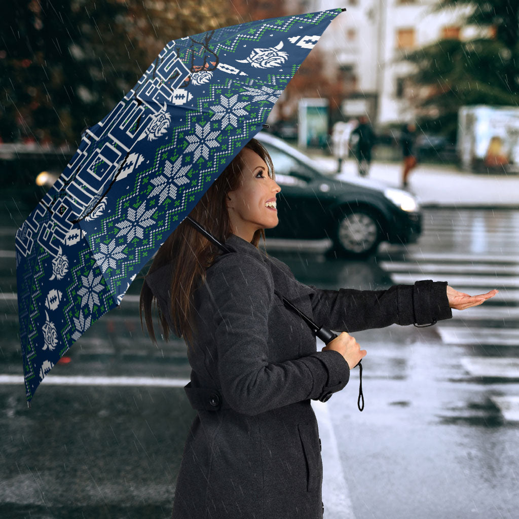 Personalized Canberra Raiders Christmas Umbrella Australian Rugby Fans - Pixelated Ugly Xmas Pattern Mascot Santa