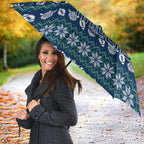Personalized Canberra Raiders Christmas Umbrella Australian Rugby Fans - Pixelated Ugly Xmas Pattern Mascot Santa