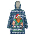 Personalized Canberra Raiders Christmas Wearable Blanket Hoodie Australian Rugby Fans - Pixelated Ugly Xmas Pattern Mascot Santa