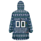 Personalized Canberra Raiders Christmas Wearable Blanket Hoodie Australian Rugby Fans - Pixelated Ugly Xmas Pattern Mascot Santa