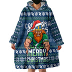 Personalized Canberra Raiders Christmas Wearable Blanket Hoodie Australian Rugby Fans - Pixelated Ugly Xmas Pattern Mascot Santa