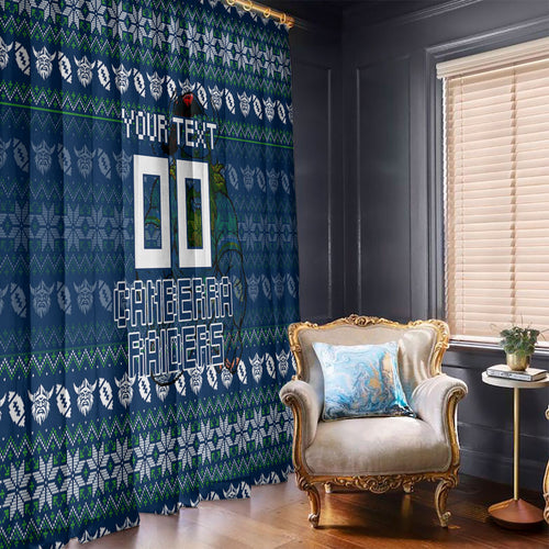Personalized Canberra Raiders Christmas Window Curtain Australian Rugby Fans - Pixelated Ugly Xmas Pattern Mascot Santa