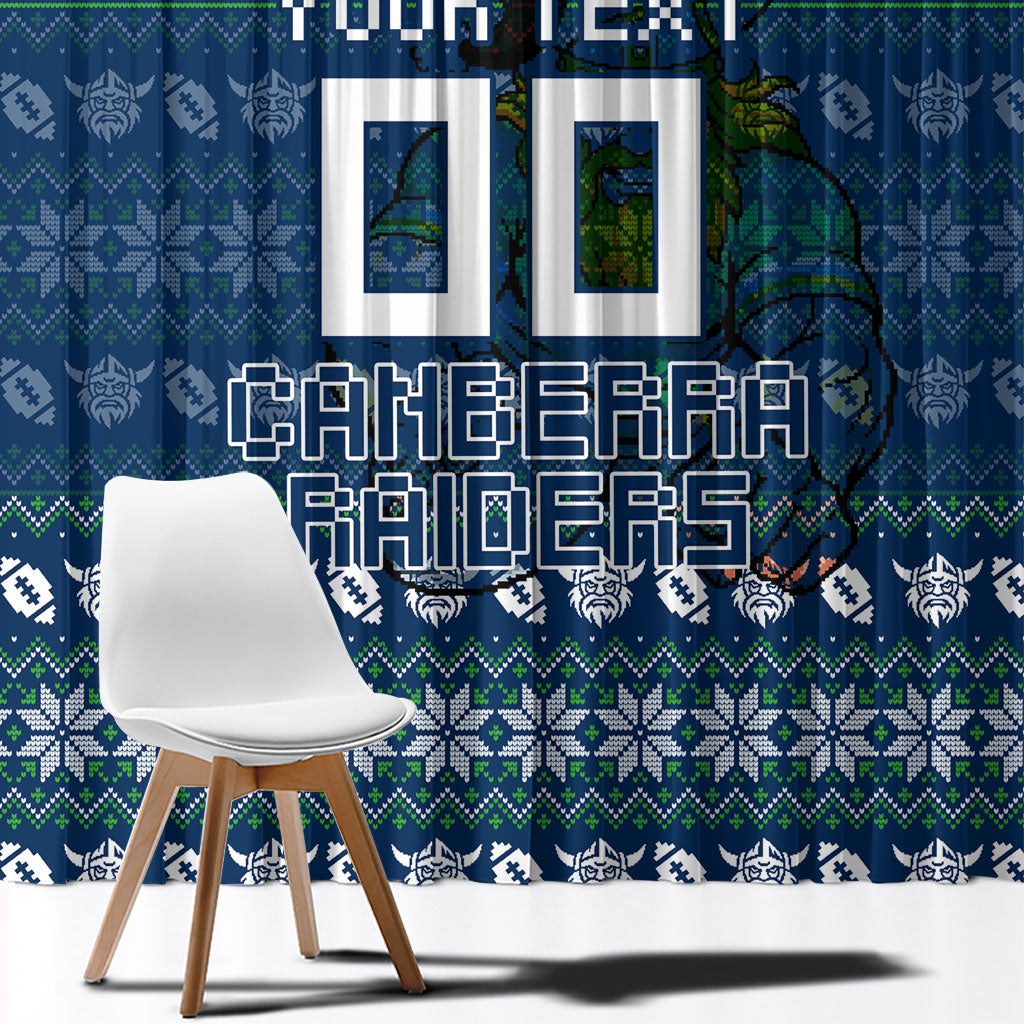 Personalized Canberra Raiders Christmas Window Curtain Australian Rugby Fans - Pixelated Ugly Xmas Pattern Mascot Santa
