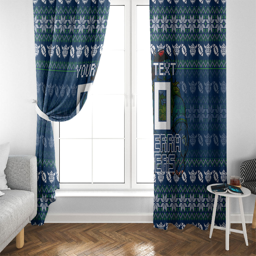 Personalized Canberra Raiders Christmas Window Curtain Australian Rugby Fans - Pixelated Ugly Xmas Pattern Mascot Santa