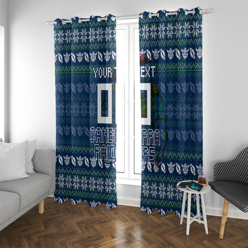 Personalized Canberra Raiders Christmas Window Curtain Australian Rugby Fans - Pixelated Ugly Xmas Pattern Mascot Santa