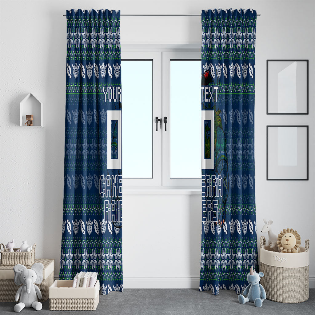 Personalized Canberra Raiders Christmas Window Curtain Australian Rugby Fans - Pixelated Ugly Xmas Pattern Mascot Santa