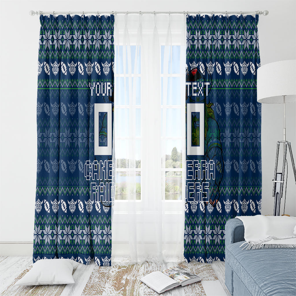 Personalized Canberra Raiders Christmas Window Curtain Australian Rugby Fans - Pixelated Ugly Xmas Pattern Mascot Santa