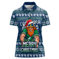 Personalized Canberra Raiders Christmas Women Polo Shirt Australian Rugby Fans - Pixelated Ugly Xmas Pattern Mascot Santa