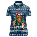 Personalized Canberra Raiders Christmas Women Polo Shirt Australian Rugby Fans - Pixelated Ugly Xmas Pattern Mascot Santa