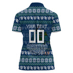 Personalized Canberra Raiders Christmas Women Polo Shirt Australian Rugby Fans - Pixelated Ugly Xmas Pattern Mascot Santa