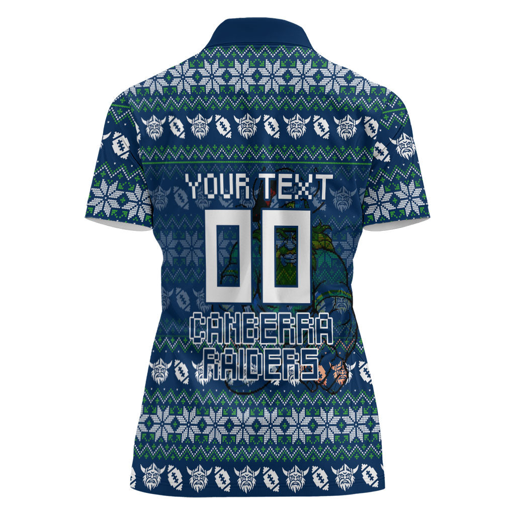 Personalized Canberra Raiders Christmas Women Polo Shirt Australian Rugby Fans - Pixelated Ugly Xmas Pattern Mascot Santa