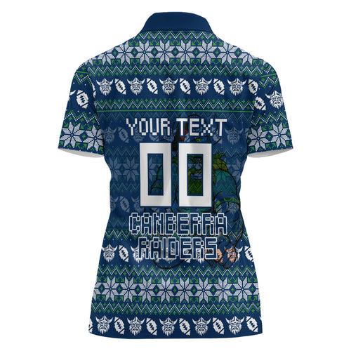 Personalized Canberra Raiders Christmas Women Polo Shirt Australian Rugby Fans - Pixelated Ugly Xmas Pattern Mascot Santa