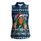 Personalized Canberra Raiders Christmas Women Sleeveless Polo Shirt Australian Rugby Fans - Pixelated Ugly Xmas Pattern Mascot Santa