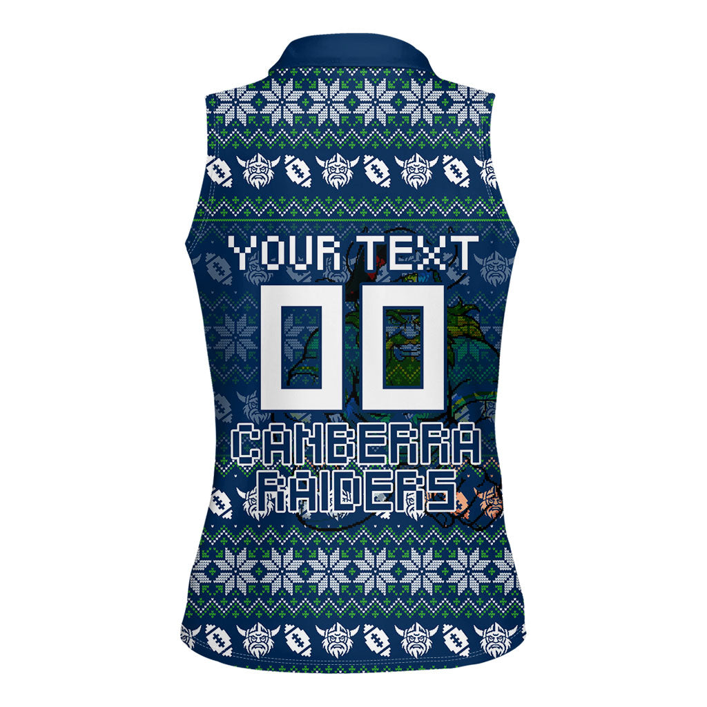Personalized Canberra Raiders Christmas Women Sleeveless Polo Shirt Australian Rugby Fans - Pixelated Ugly Xmas Pattern Mascot Santa