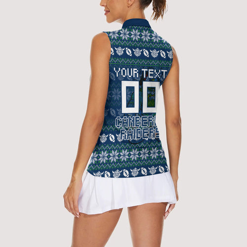 Personalized Canberra Raiders Christmas Women Sleeveless Polo Shirt Australian Rugby Fans - Pixelated Ugly Xmas Pattern Mascot Santa