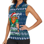 Personalized Canberra Raiders Christmas Women Sleeveless Polo Shirt Australian Rugby Fans - Pixelated Ugly Xmas Pattern Mascot Santa