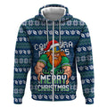 Personalized Canberra Raiders Christmas Zip Hoodie Australian Rugby Fans - Pixelated Ugly Xmas Pattern Mascot Santa