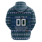 Personalized Canberra Raiders Christmas Zip Hoodie Australian Rugby Fans - Pixelated Ugly Xmas Pattern Mascot Santa