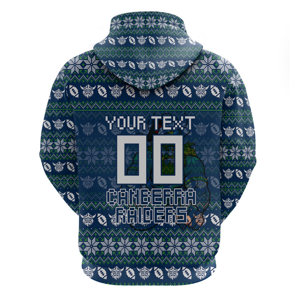 Personalized Canberra Raiders Christmas Zip Hoodie Australian Rugby Fans - Pixelated Ugly Xmas Pattern Mascot Santa