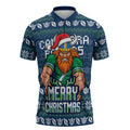 Personalized Canberra Raiders Christmas Zipper Polo Shirt Australian Rugby Fans - Pixelated Ugly Xmas Pattern Mascot Santa