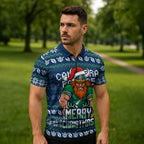 Personalized Canberra Raiders Christmas Zipper Polo Shirt Australian Rugby Fans - Pixelated Ugly Xmas Pattern Mascot Santa