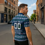 Personalized Canberra Raiders Christmas Zipper Polo Shirt Australian Rugby Fans - Pixelated Ugly Xmas Pattern Mascot Santa