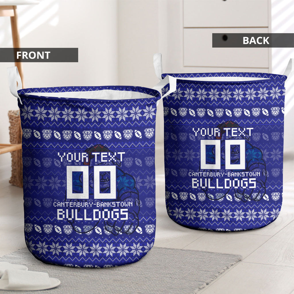 Personalized Canterbury Bulldogs Christmas Laundry Basket Australian Rugby Fans - Pixelated Ugly Xmas Pattern Mascot Santa