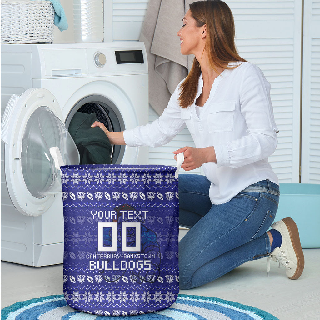 Personalized Canterbury Bulldogs Christmas Laundry Basket Australian Rugby Fans - Pixelated Ugly Xmas Pattern Mascot Santa
