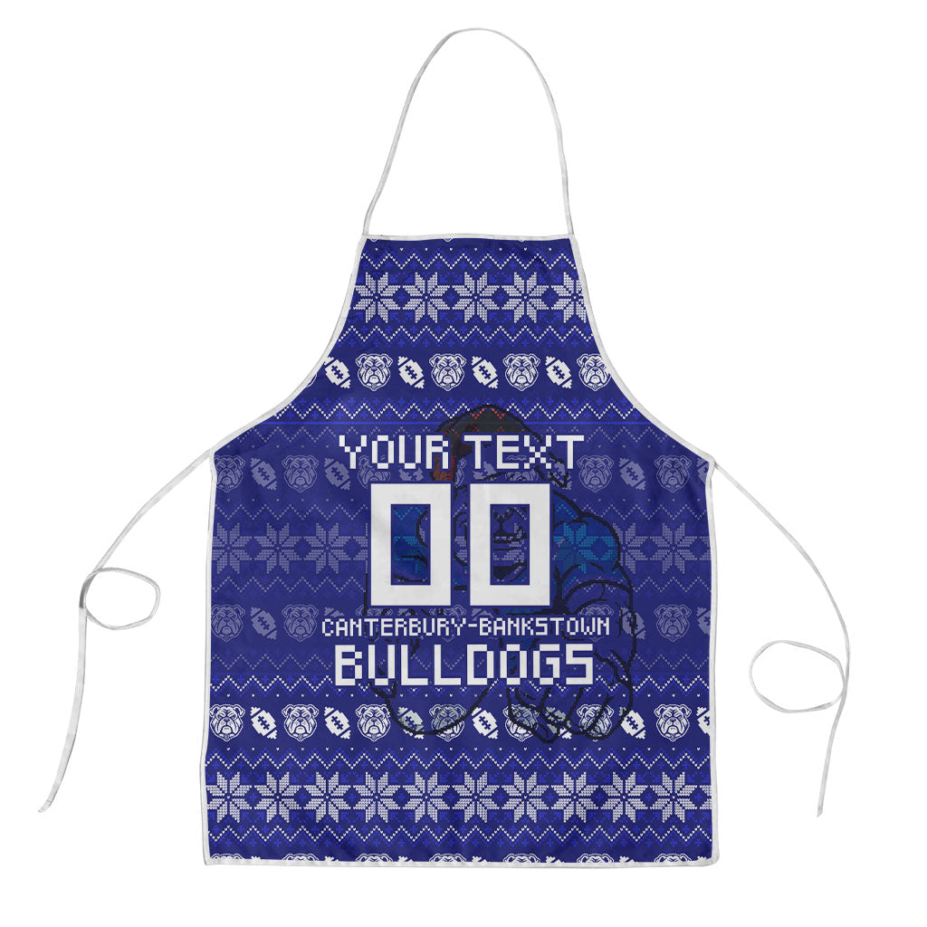 Personalized Canterbury Bulldogs Christmas Apron Australian Rugby Fans - Pixelated Ugly Xmas Pattern Mascot Santa