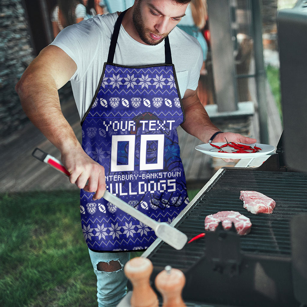 Personalized Canterbury Bulldogs Christmas Apron Australian Rugby Fans - Pixelated Ugly Xmas Pattern Mascot Santa