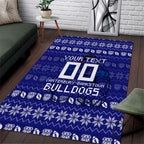Personalized Canterbury Bulldogs Christmas Area Rug Australian Rugby Fans - Pixelated Ugly Xmas Pattern Mascot Santa