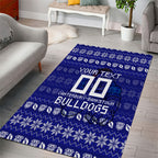 Personalized Canterbury Bulldogs Christmas Area Rug Australian Rugby Fans - Pixelated Ugly Xmas Pattern Mascot Santa