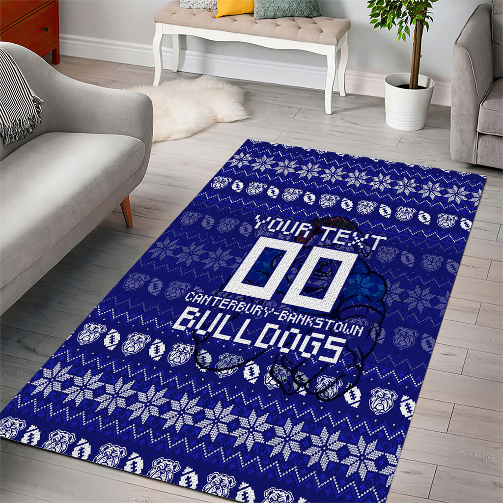 Personalized Canterbury Bulldogs Christmas Area Rug Australian Rugby Fans - Pixelated Ugly Xmas Pattern Mascot Santa