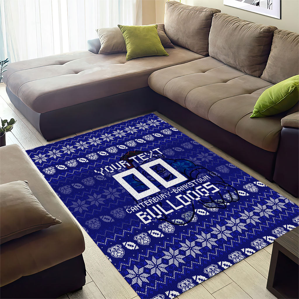Personalized Canterbury Bulldogs Christmas Area Rug Australian Rugby Fans - Pixelated Ugly Xmas Pattern Mascot Santa