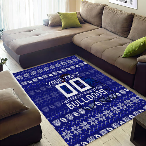 Personalized Canterbury Bulldogs Christmas Area Rug Australian Rugby Fans - Pixelated Ugly Xmas Pattern Mascot Santa