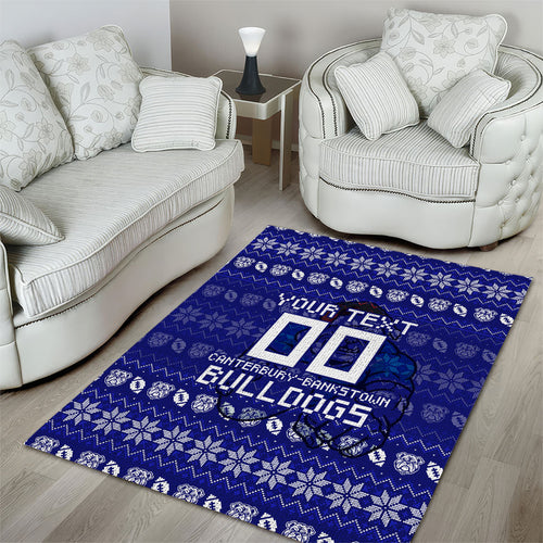 Personalized Canterbury Bulldogs Christmas Area Rug Australian Rugby Fans - Pixelated Ugly Xmas Pattern Mascot Santa