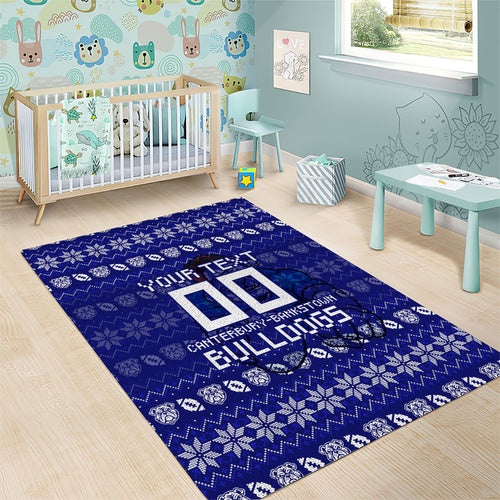 Personalized Canterbury Bulldogs Christmas Area Rug Australian Rugby Fans - Pixelated Ugly Xmas Pattern Mascot Santa