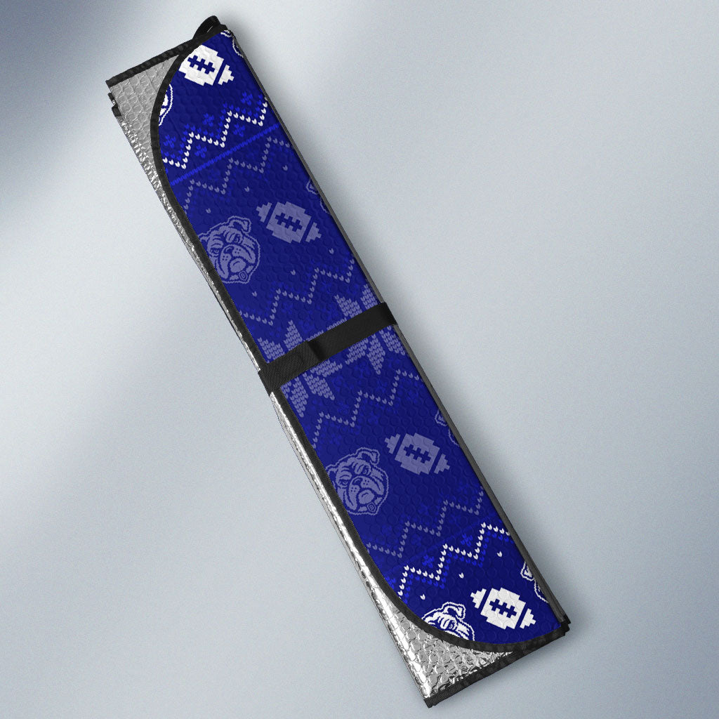 Personalized Canterbury Bulldogs Christmas Auto Sun Shade Australian Rugby Fans - Pixelated Ugly Xmas Pattern Mascot Santa