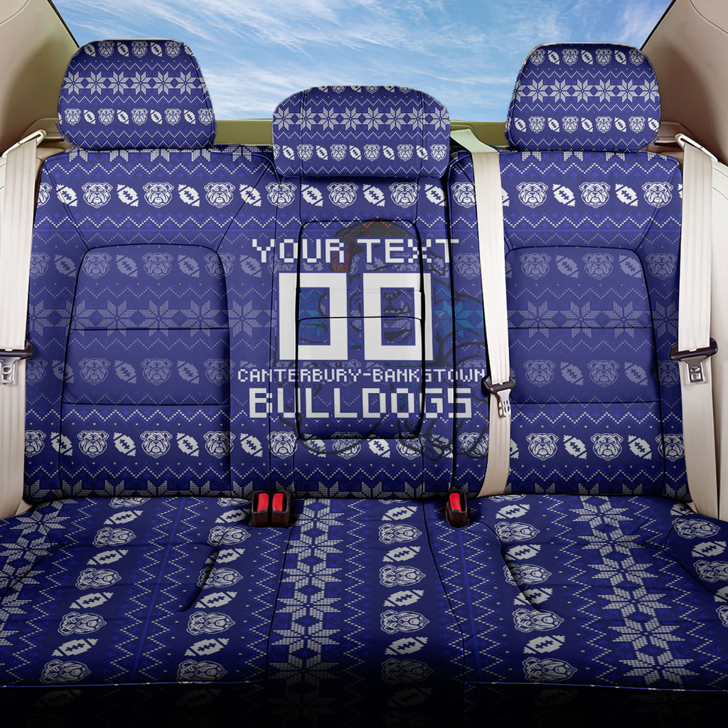 Personalized Canterbury Bulldogs Christmas Back Car Seat Cover Australian Rugby Fans - Pixelated Ugly Xmas Pattern Mascot Santa