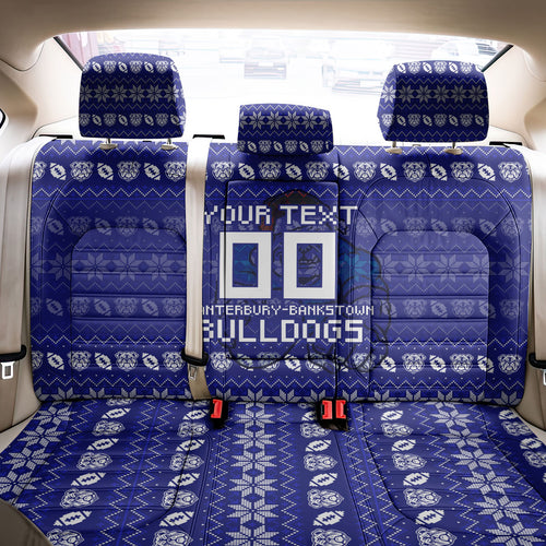 Personalized Canterbury Bulldogs Christmas Back Car Seat Cover Australian Rugby Fans - Pixelated Ugly Xmas Pattern Mascot Santa