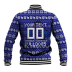 Personalized Canterbury Bulldogs Christmas Baseball Jacket Australian Rugby Fans - Pixelated Ugly Xmas Pattern Mascot Santa