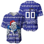 Personalized Canterbury Bulldogs Christmas Baseball Jersey Australian Rugby Fans - Pixelated Ugly Xmas Pattern Mascot Santa