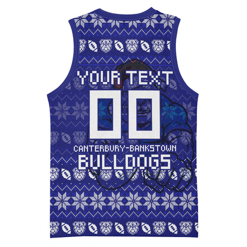 Personalized Canterbury Bulldogs Christmas Basketball Jersey Australian Rugby Fans - Pixelated Ugly Xmas Pattern Mascot Santa