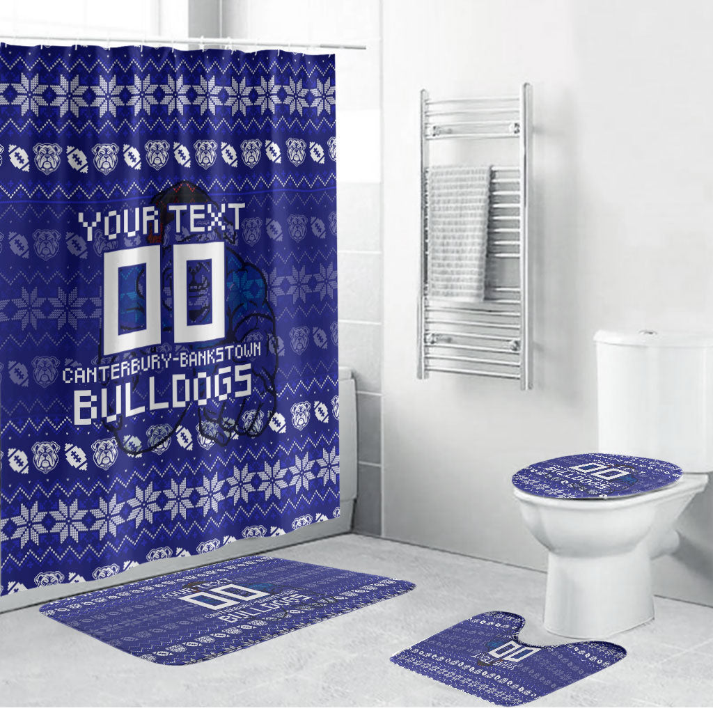 Personalized Canterbury Bulldogs Christmas Bathroom Set Australian Rugby Fans - Pixelated Ugly Xmas Pattern Mascot Santa